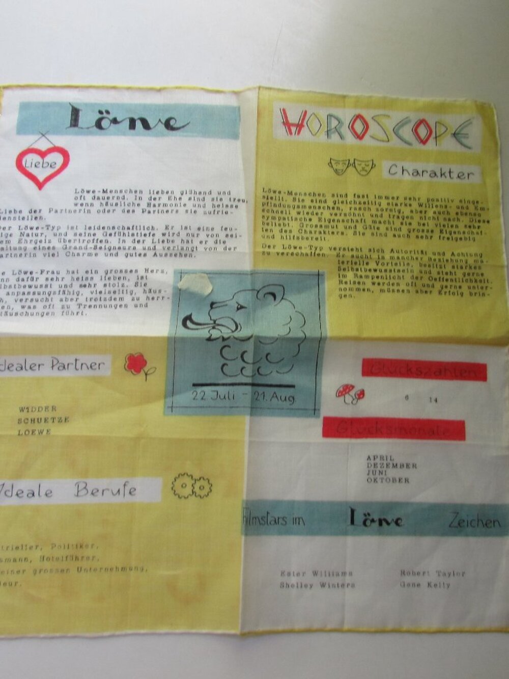 Vintage Handkerchief Zodiac Horoscope Leo in German
